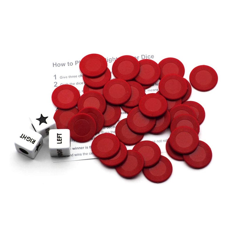 Bilywey Left Right Center Dice Game Set with 3 Dices + 36 Red Chips (Red) - Image 2